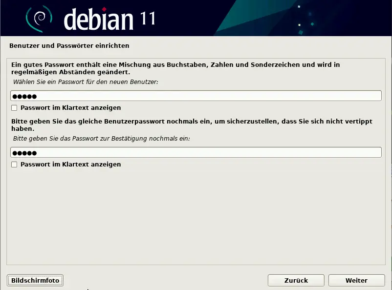 Bild: Eingabezeile für das Passwort des Benutzers.