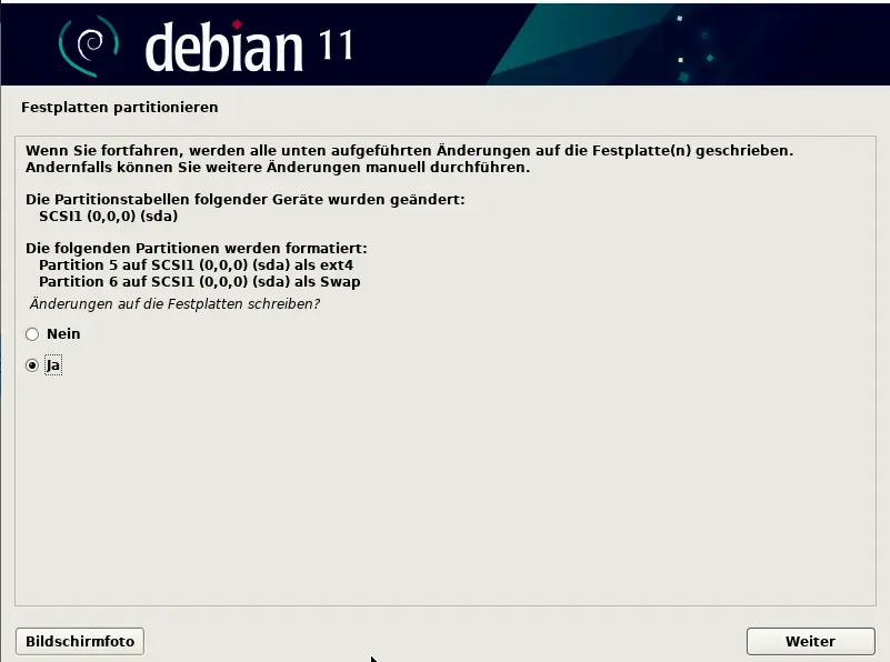 Bild: Zusammenfassung und Abfrage Ja / Nein.