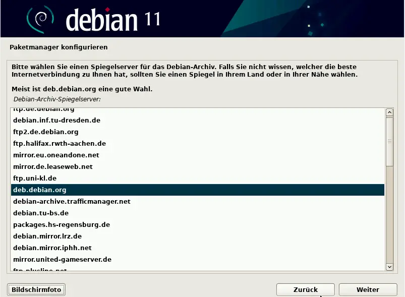 Bild: Auswahlliste mit Servern für das gewählte Land.