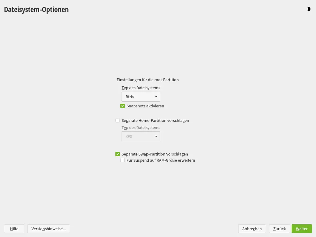 Bild: Geführtes Dateisystem bestimmen