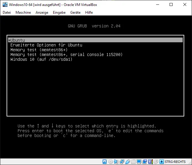Bild: Bilschirm mit Auswahl der Betriebssysteme.