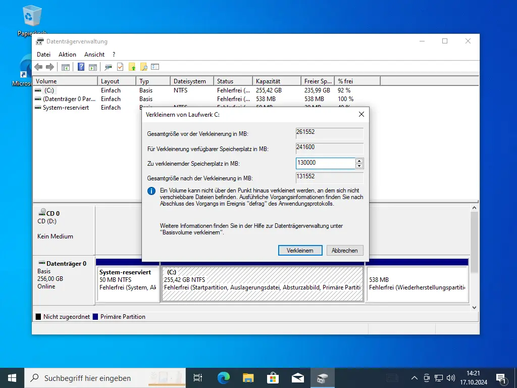 Bild: Festplattenprogramm Dialog verkleinern 2.
