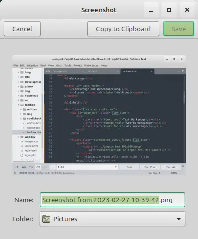 Bild: GNOME Screenshot nach der Aufnahme.