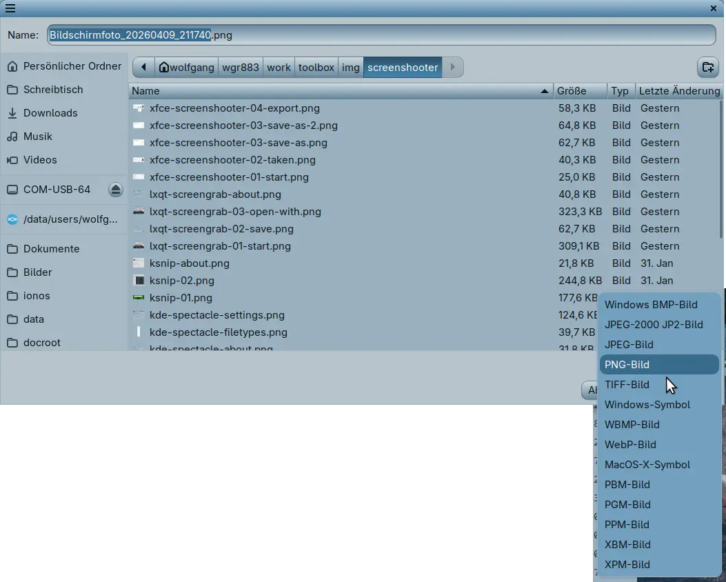 Bild: KDE Spectacle Speicherformate.