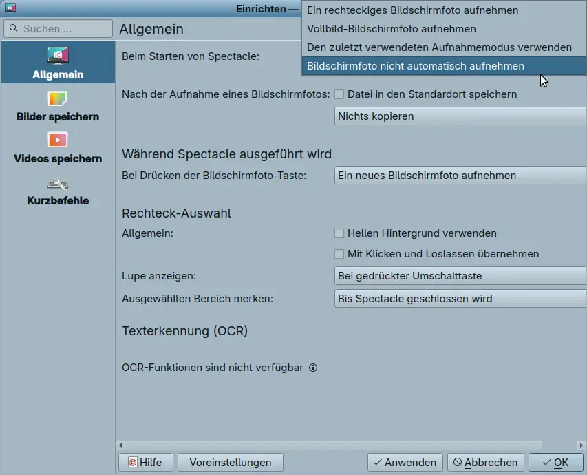 Bild: KDE Spectacle mit Meldung Bild gespeichert.