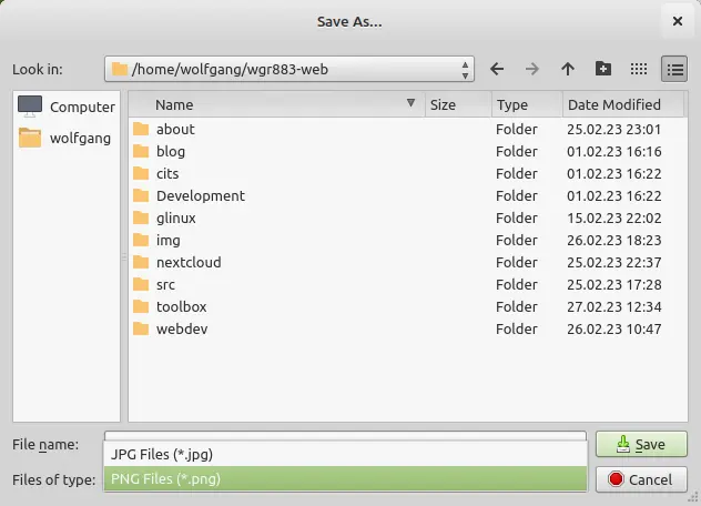 Bild: LXQt Screengrab Daetimanager zur Auswahl des Speicherortes.