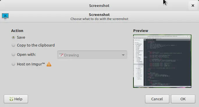 Bild: Xfce Screenshooter nach der Aufnahme.
