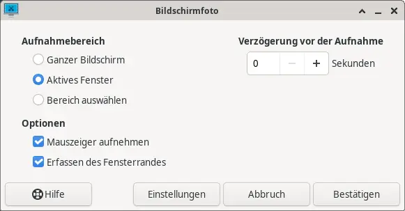 Bild: Xfce Screenshooter nach dem Start.