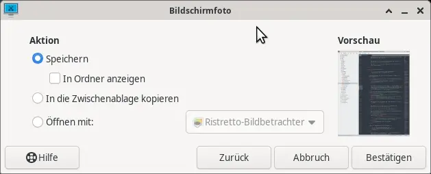 Bild: Xfce Screenshooter nach der Aufnahme.