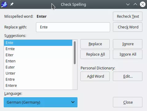 Screenshot SeaMonkey: Dialog zu Rechtschreibprüfung mit
				 installierten Wörterbüchern