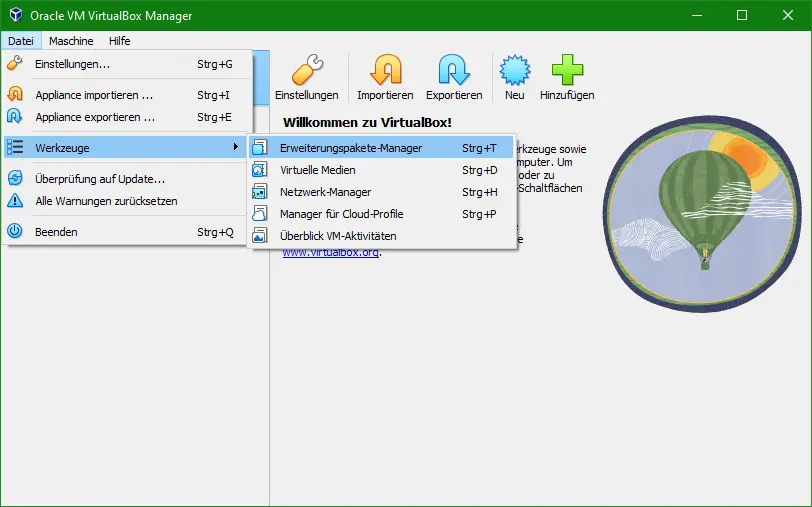 Bild: Der Weg zum Erweiterungspakete-Manager.