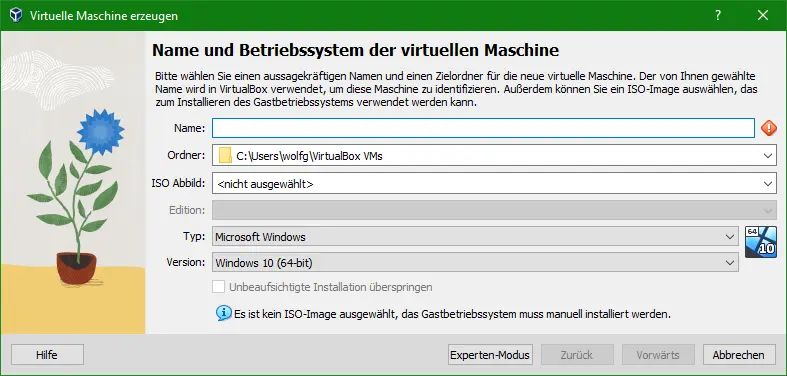 Bild: Erste Eingabeseite der Konfiguration.