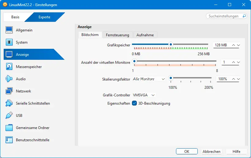 Bild: Einstellung der Anzeige mit Schiebereglern.