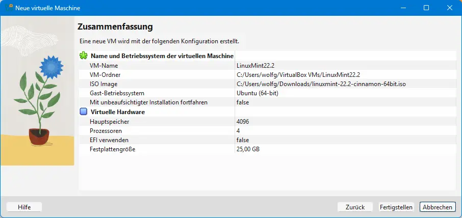 Bild: Alle Daten der Virtuellen Maschine.