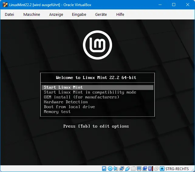 Bild: Der Startbildschirm Linux-Mint
